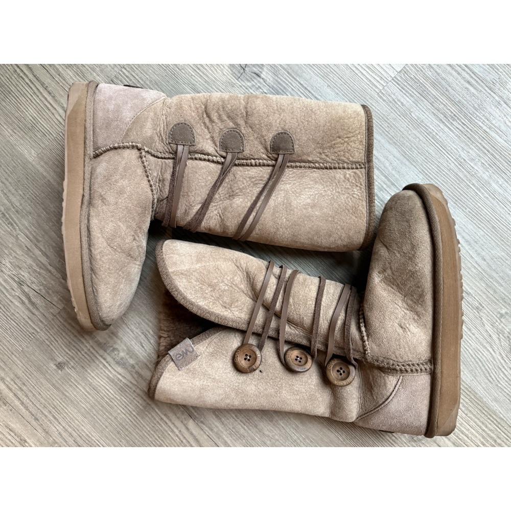 EMU Australia Womens Beige Suede Sheepskin Lined Mid-Calf Pull-On Boots Button